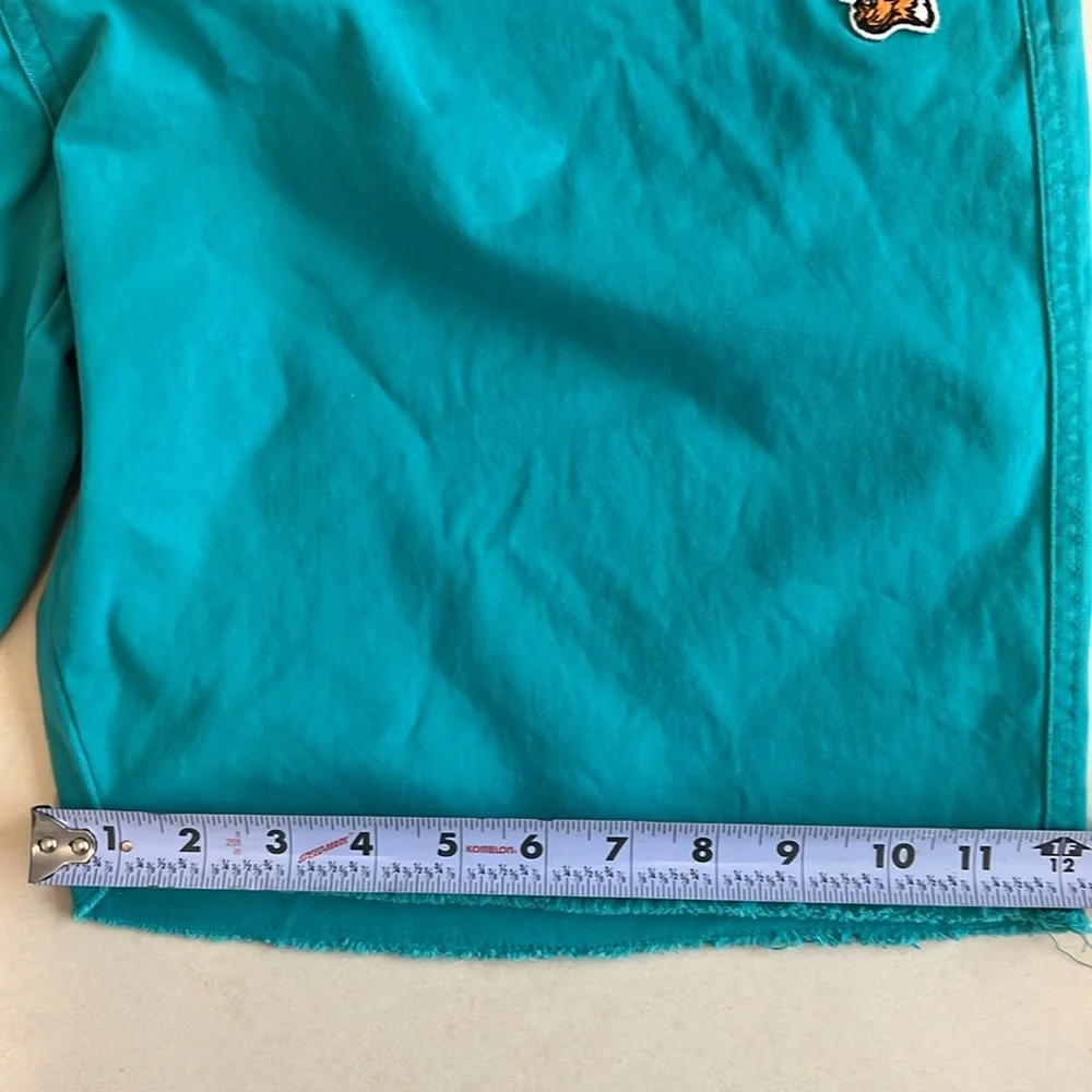 🧵42W 9” Inseam — Men's Teal Akoo Shorts | Raw Hem | Zipper & Button Closure